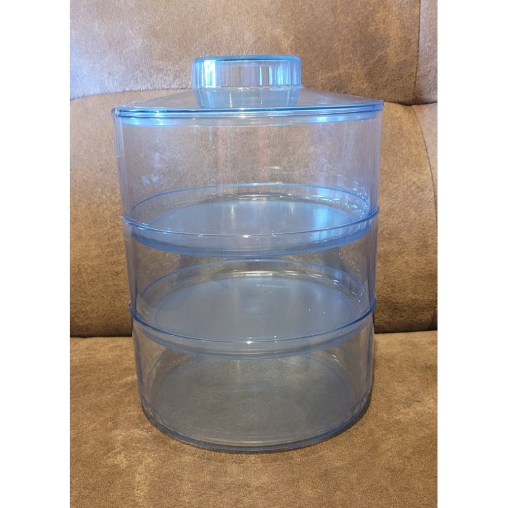 3 Vintage 5-1/2" TUPPERWARE Blue Acrylic Preludio Stacking Bowls Dishes 2062 Lid
